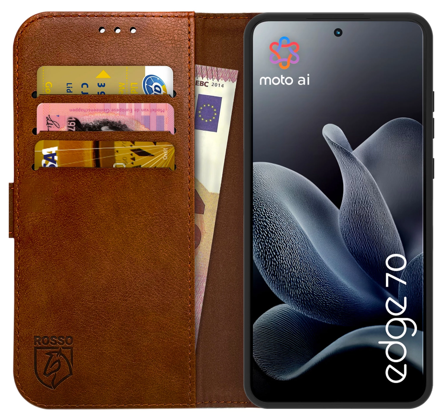 Rosso Element Motorola Edge 70 Hoesje Book Case Wallet Bruin afbeelding 1