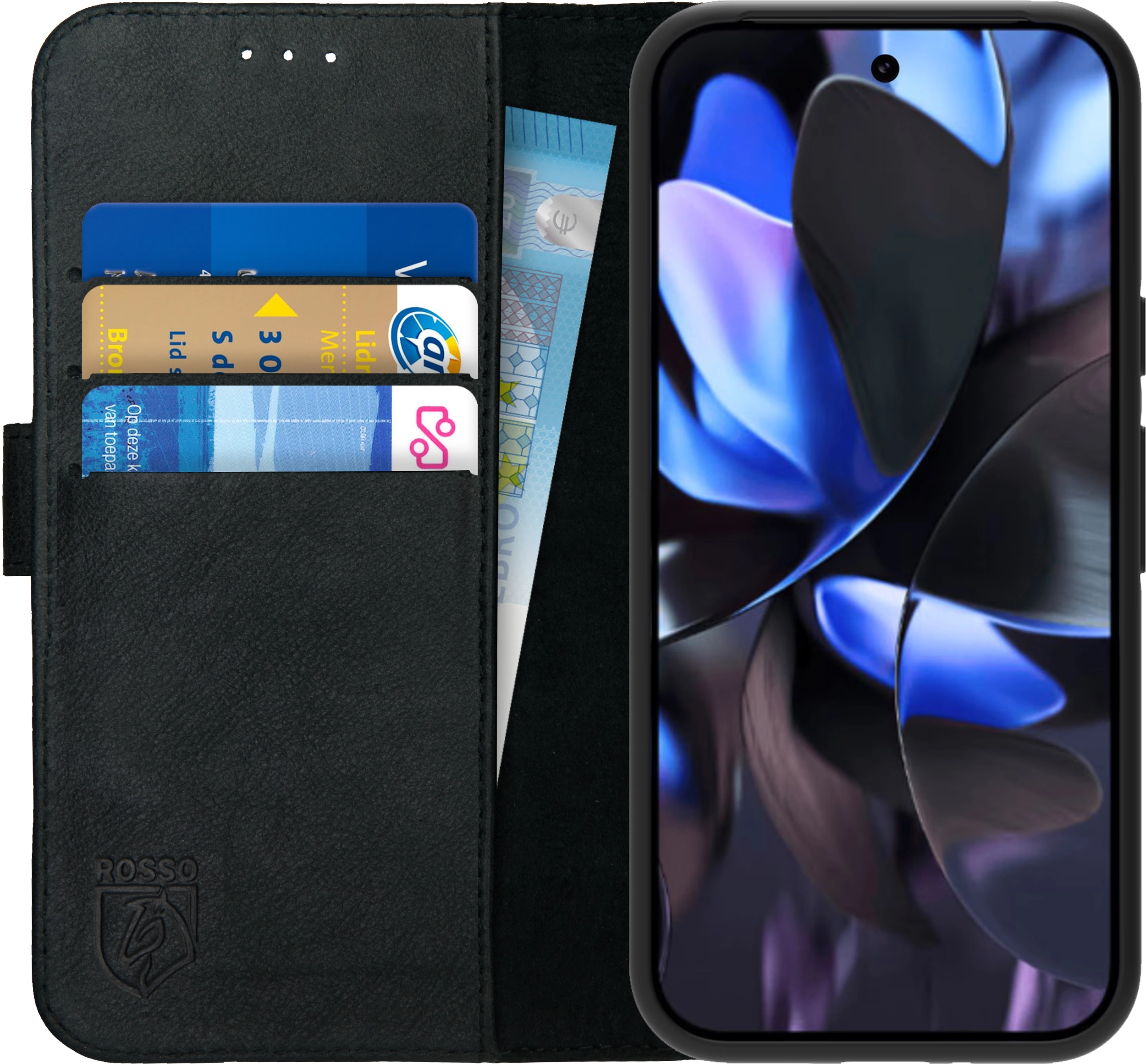 Rosso Deluxe Google Pixel 10a Hoesje Echt Leer Book Case Zwart afbeelding 1