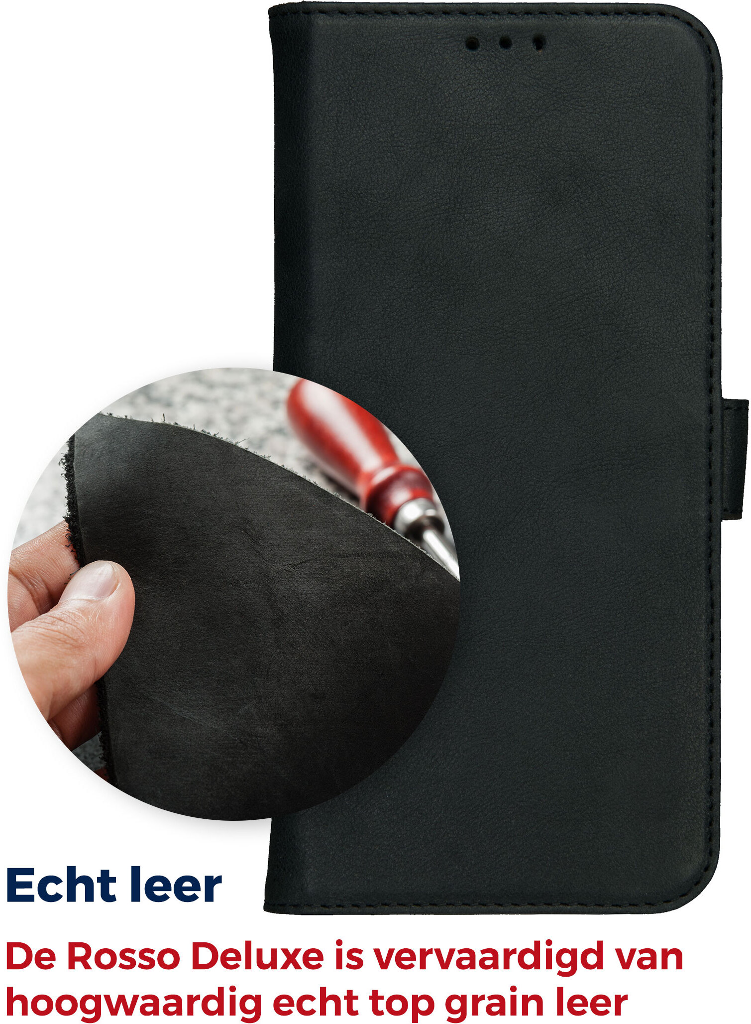 Rosso Deluxe Google Pixel 10a Hoesje Echt Leer Book Case Zwart afbeelding 5