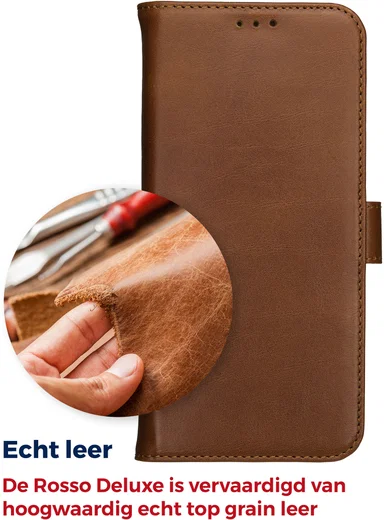 Rosso Deluxe Google Pixel 10a Hoesje Echt Leer Book Case Bruin afbeelding 5
