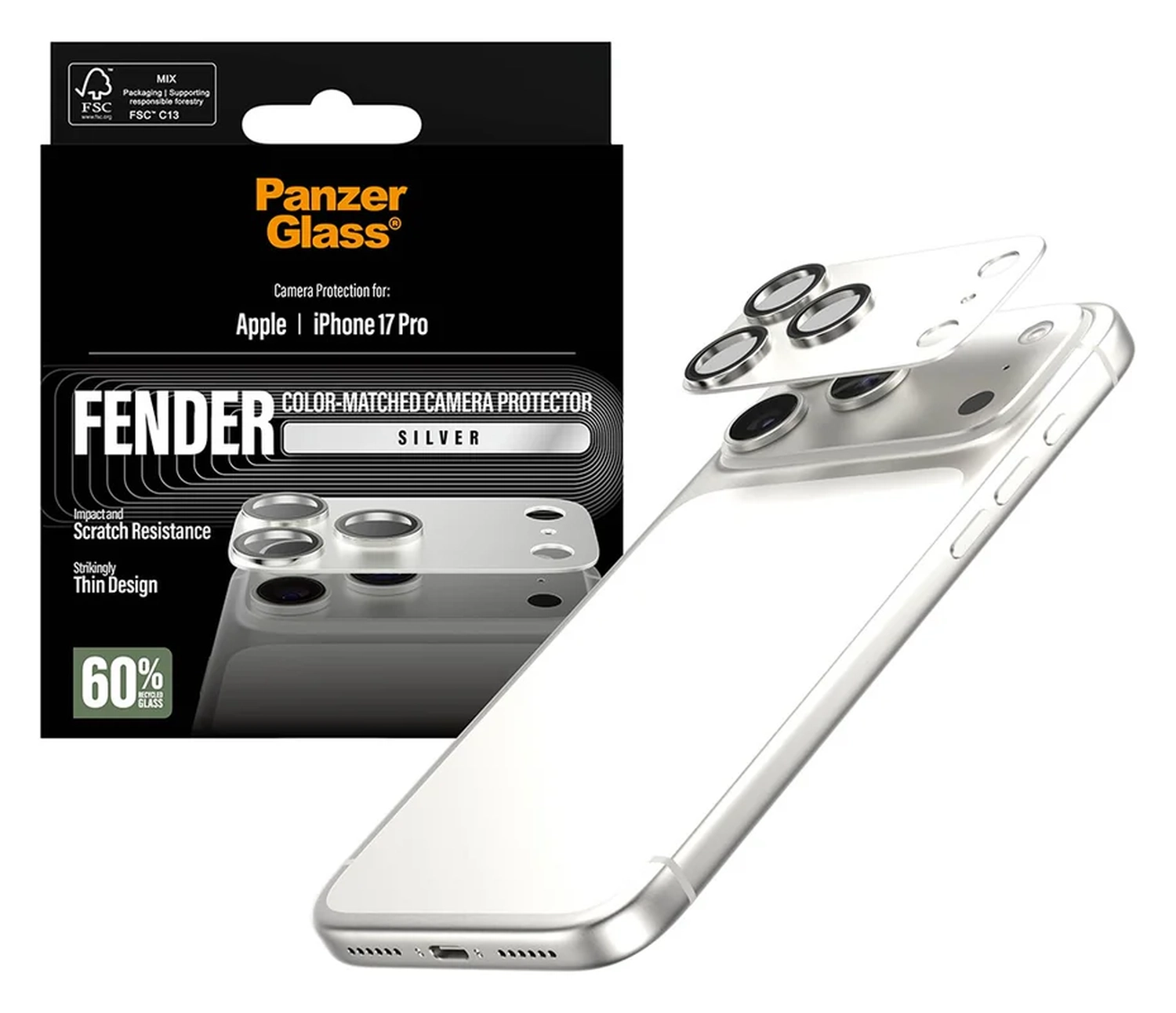 PanzerGlass Fender iPhone 17 Pro Camera Lens Protector Tempered Glass Zilver afbeelding 1