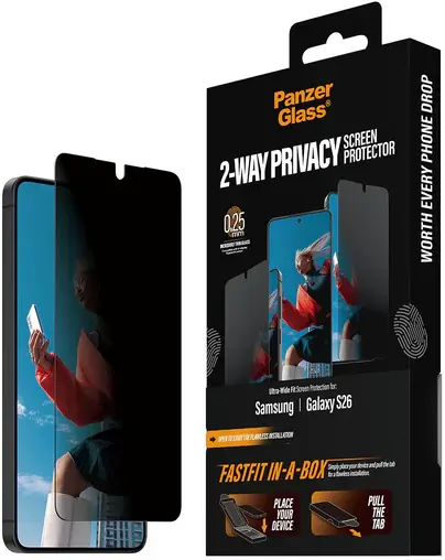 PanzerGlass FastFit Ultra-Wide Samsung Galaxy S26 Privacy Glass Screen Protector afbeelding 9