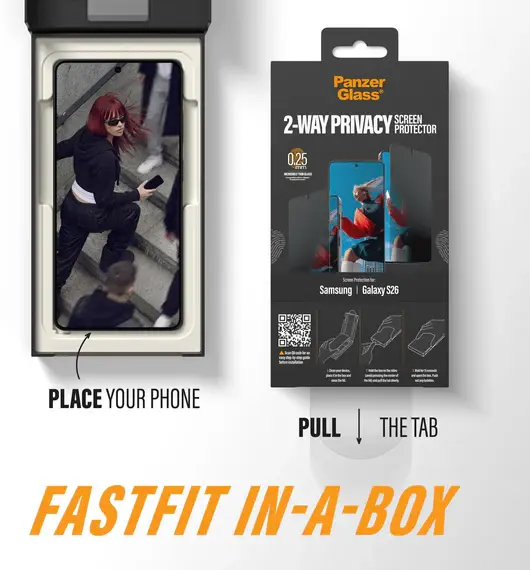 PanzerGlass FastFit Ultra-Wide Samsung Galaxy S26 Privacy Glass Screen Protector afbeelding 3