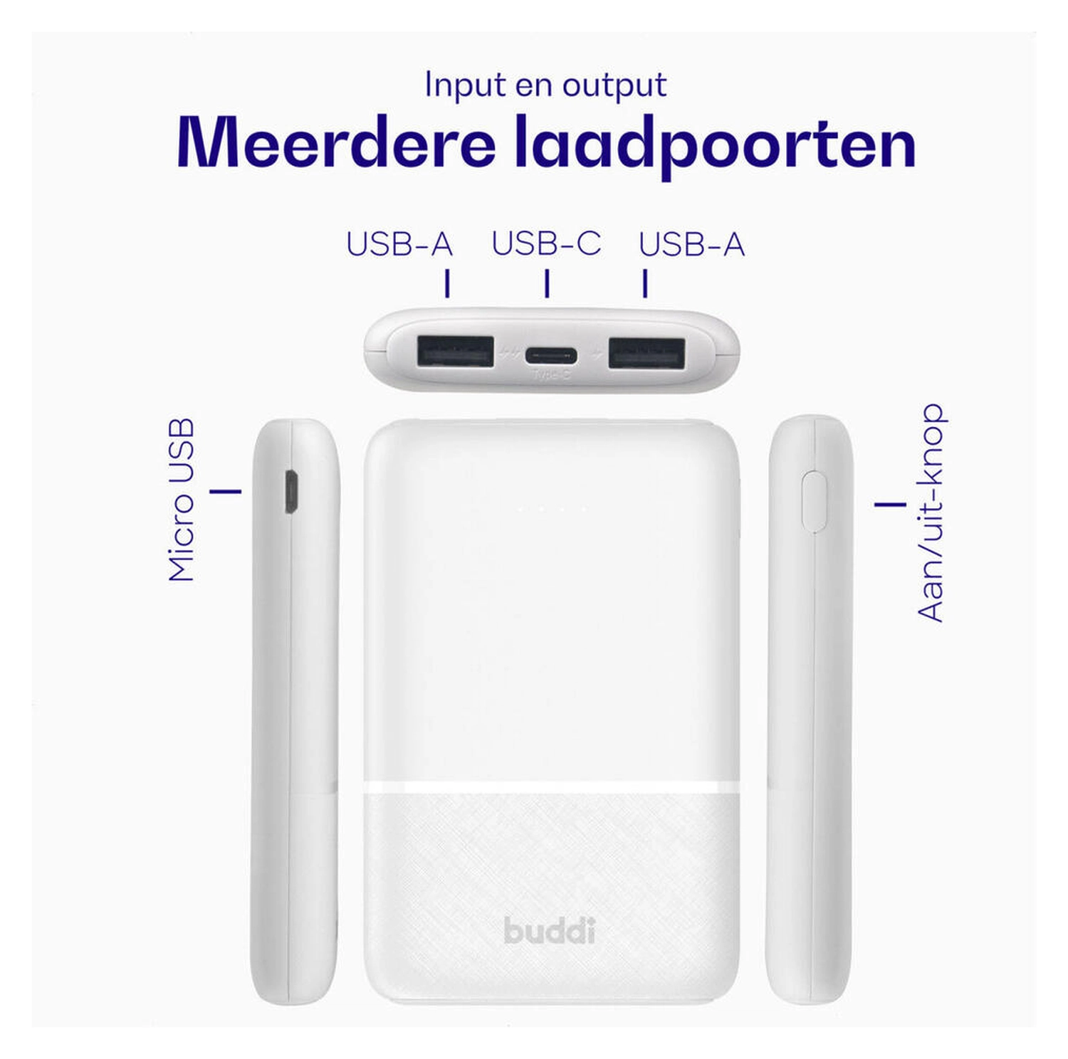 Buddi Go Compacte Powerbank 5.000 mAh met Buddi Flex 30cm USB-C Kabel 60W Wit afbeelding 6