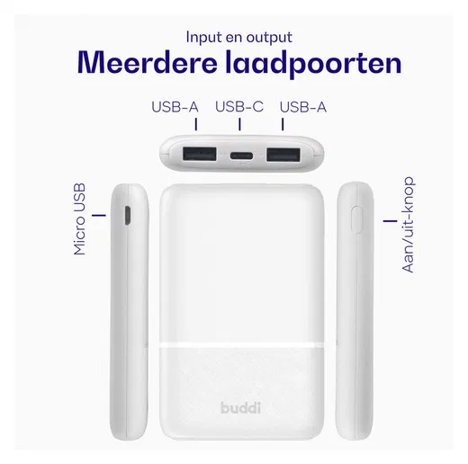Buddi Go Compacte Powerbank 5.000 mAh met Buddi Flex 30cm USB-C Kabel 60W Wit afbeelding 6