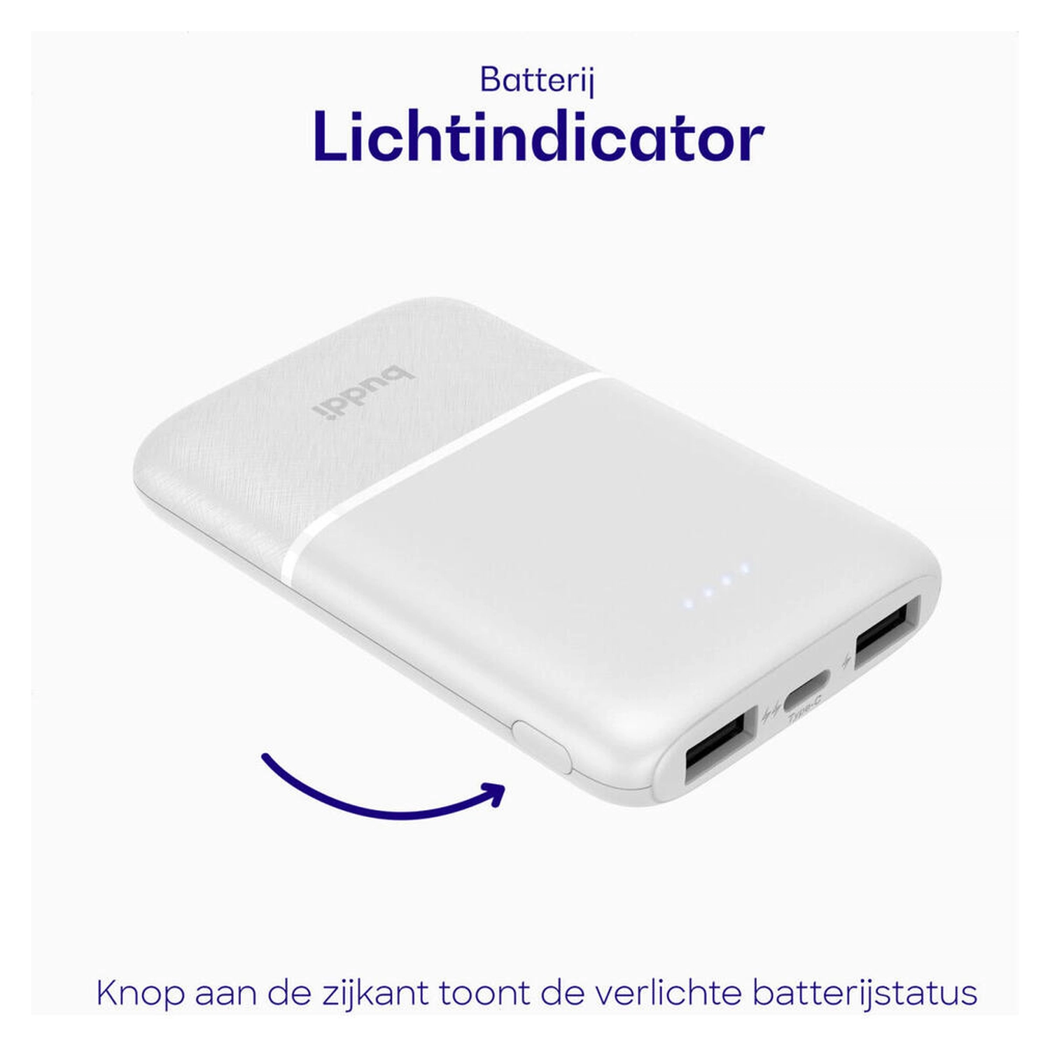 Buddi Go Compacte Powerbank 5.000 mAh met Buddi Flex 30cm USB-C Kabel 60W Wit afbeelding 7