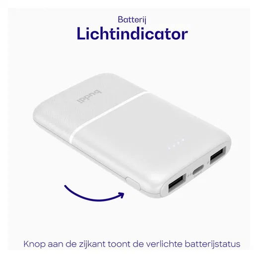 Buddi Go Compacte Powerbank 5.000 mAh met Buddi Flex 30cm USB-C Kabel 60W Wit afbeelding 7
