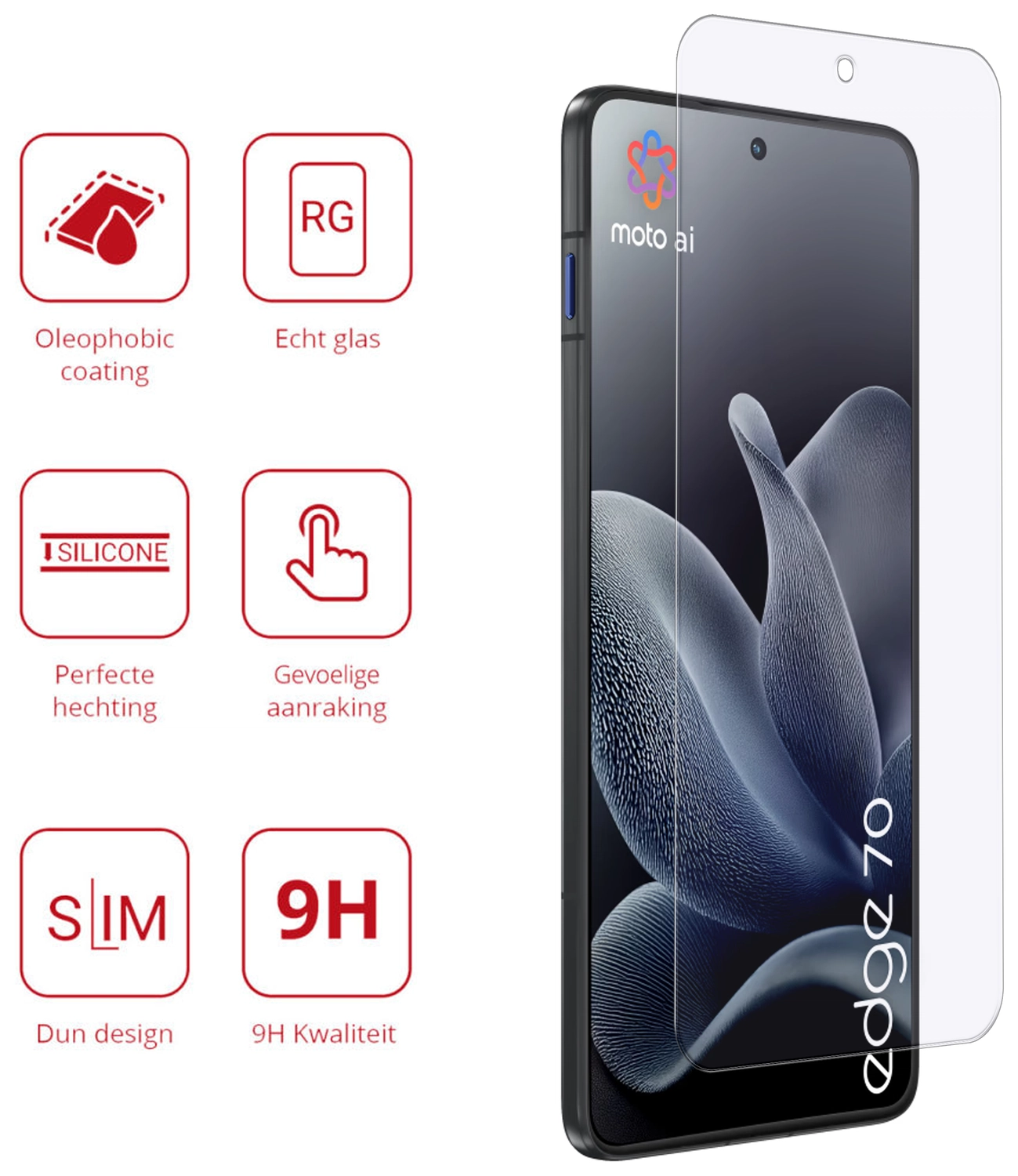 Rosso Motorola Edge 70 9H Tempered Glass Screen Protector afbeelding 2