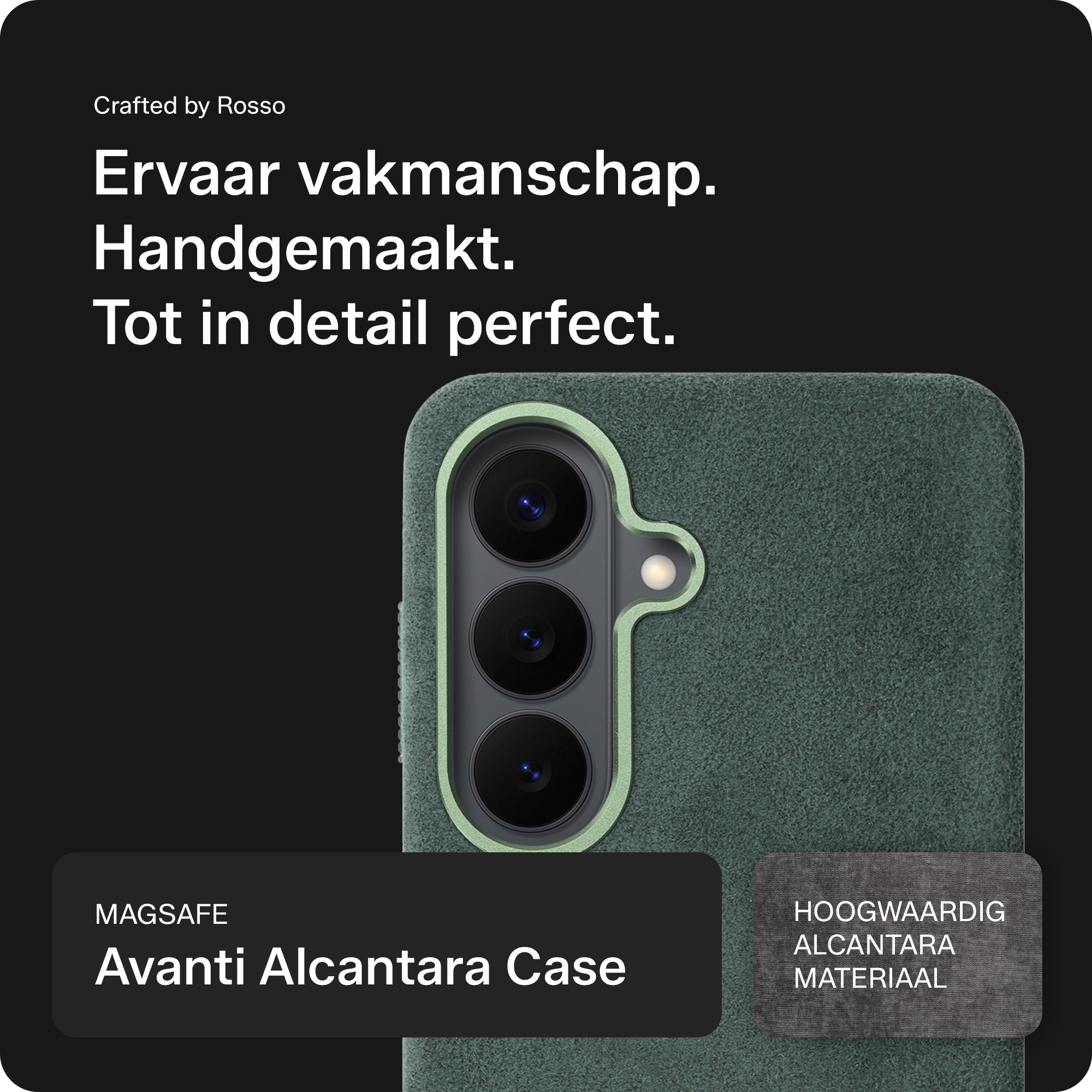 Rosso Avanti Samsung S26 Plus Hoesje Alcantara MagSafe Back Cover Groen afbeelding 4