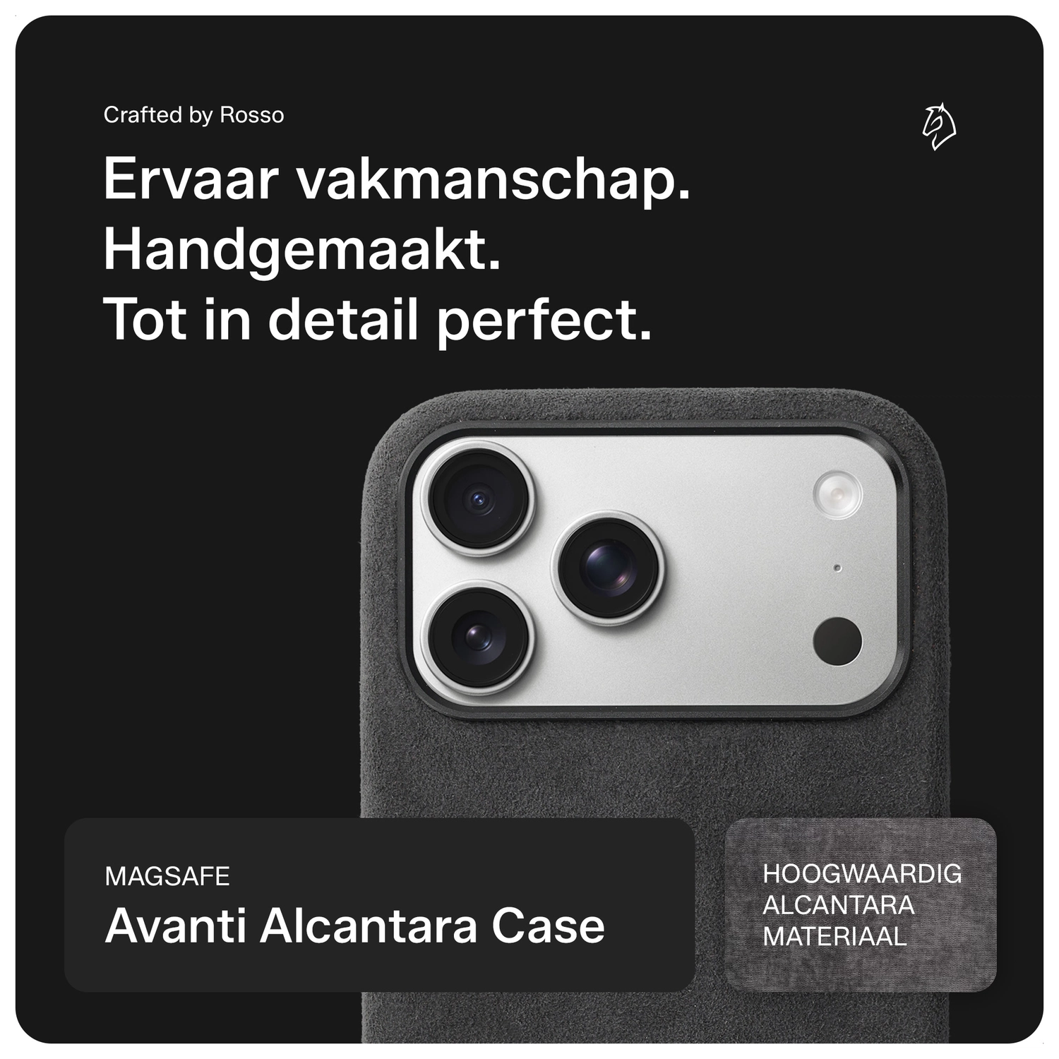 Rosso Avanti Apple iPhone 17 Pro Hoesje Alcantara MagSafe Back Cover Grijs afbeelding 2