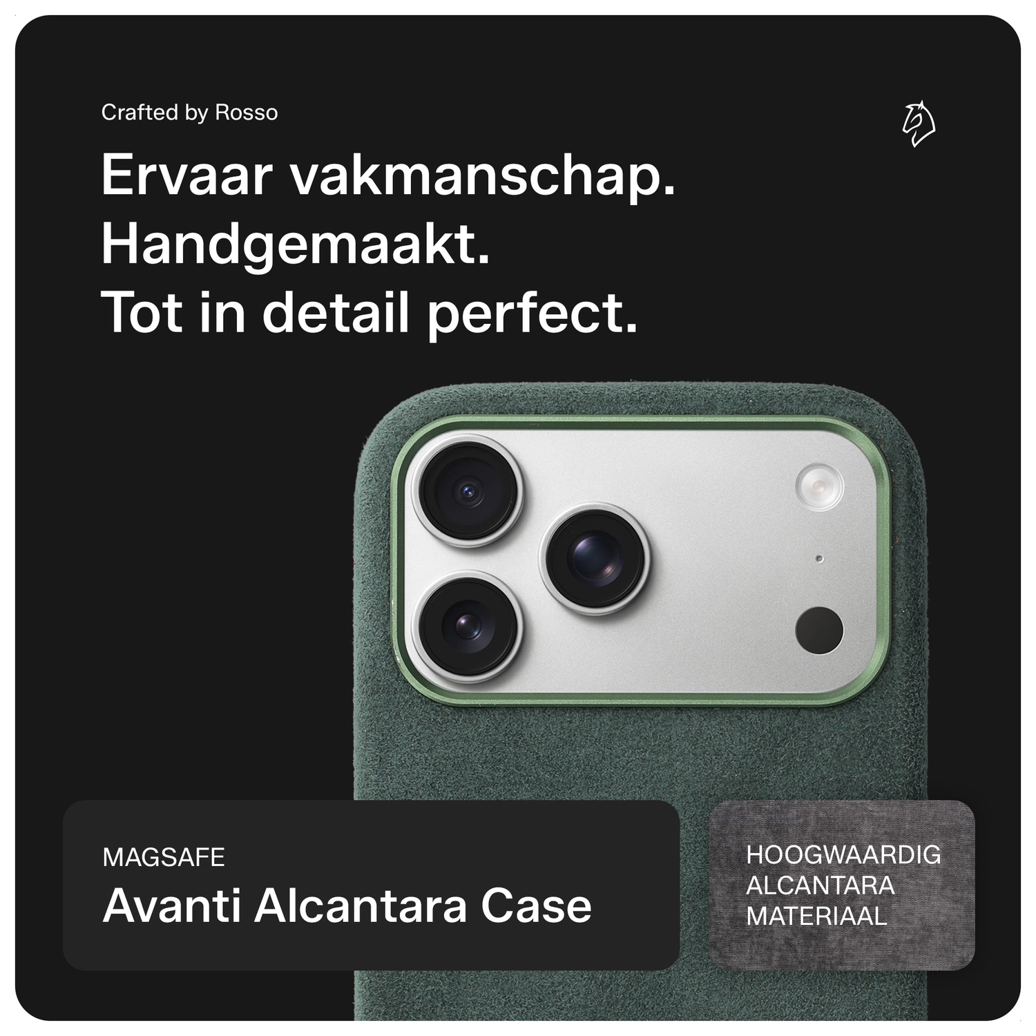 Rosso Avanti iPhone 17 Pro Max Hoesje Alcantara MagSafe Back Cover Groen afbeelding 4