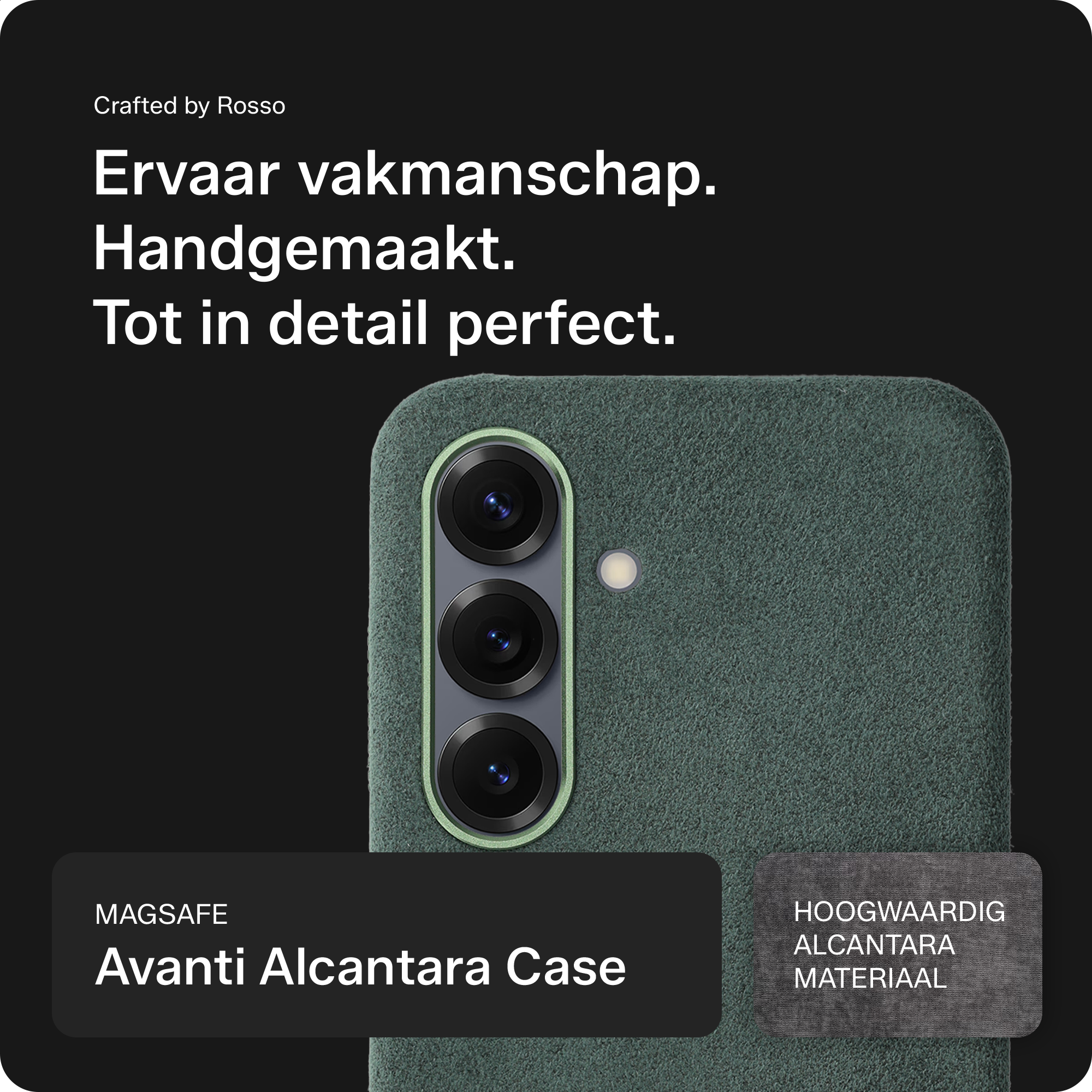 Rosso Avanti Samsung S25 / S24 Hoesje Alcantara MagSafe Back Cover Groen afbeelding 2