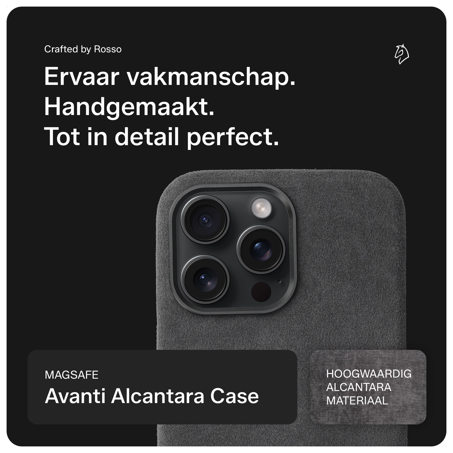 Rosso Avanti iPhone 16 Pro Max Hoesje Alcantara MagSafe Back Cover Grijs afbeelding 4
