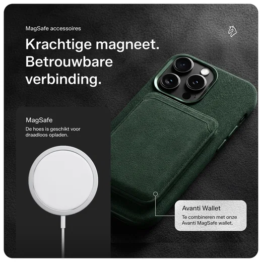 Rosso Avanti iPhone 16 Pro Max Hoesje Alcantara MagSafe Back Cover Groen afbeelding 7