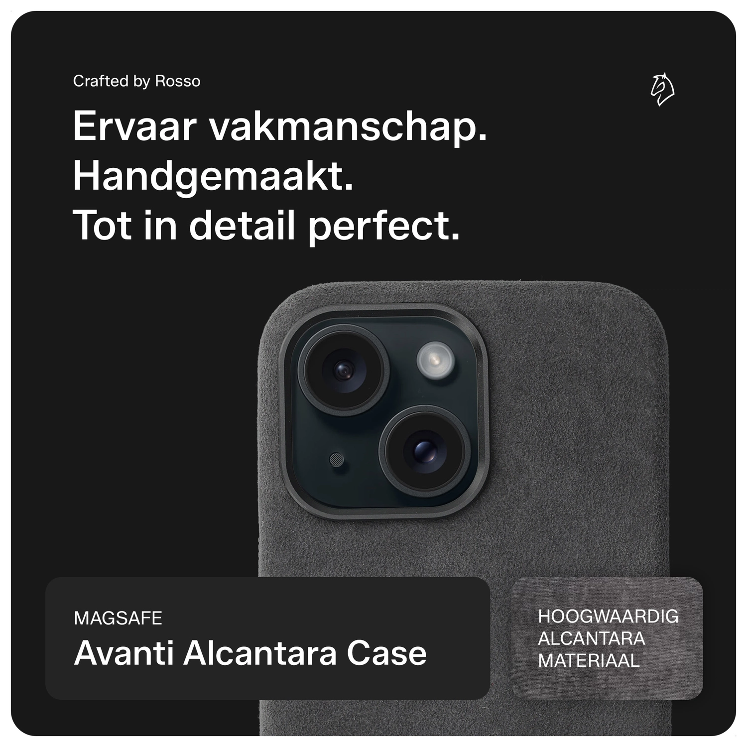 Rosso Avanti Apple iPhone 15 Hoesje Alcantara MagSafe Back Cover Grijs afbeelding 4