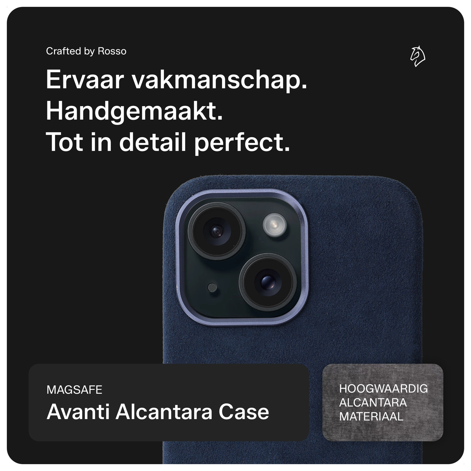 Rosso Avanti Apple iPhone 15 Hoesje Alcantara MagSafe Back Cover Blauw afbeelding 4