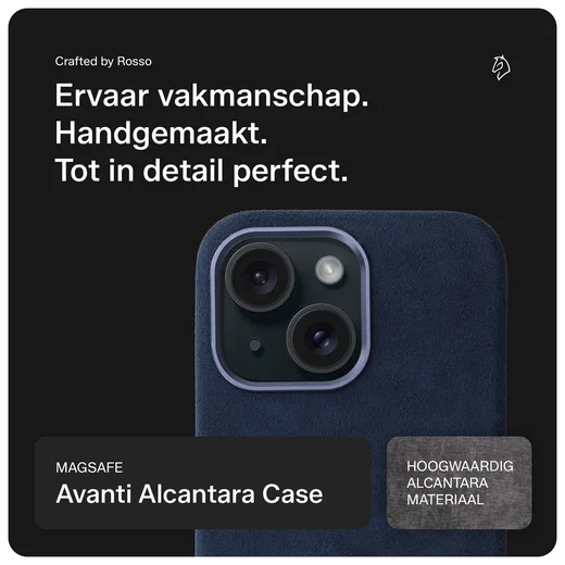 Rosso Avanti Apple iPhone 15 Hoesje Alcantara MagSafe Back Cover Blauw afbeelding 4
