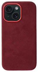 Rosso Avanti Apple iPhone 15 Hoesje Alcantara MagSafe Back Cover Burgundy afbeelding