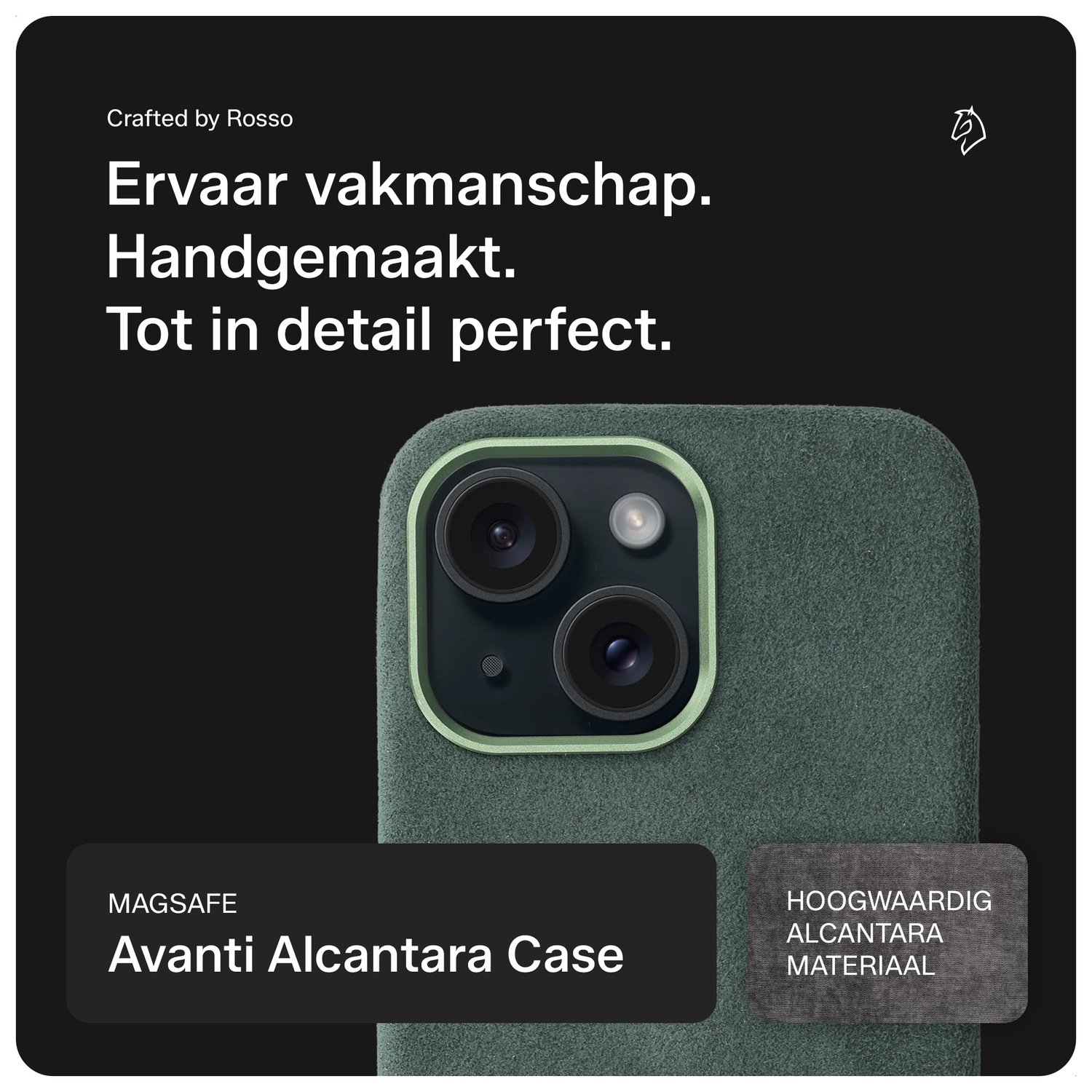 Rosso Avanti Apple iPhone 15 Hoesje Alcantara MagSafe Back Cover Groen afbeelding 4