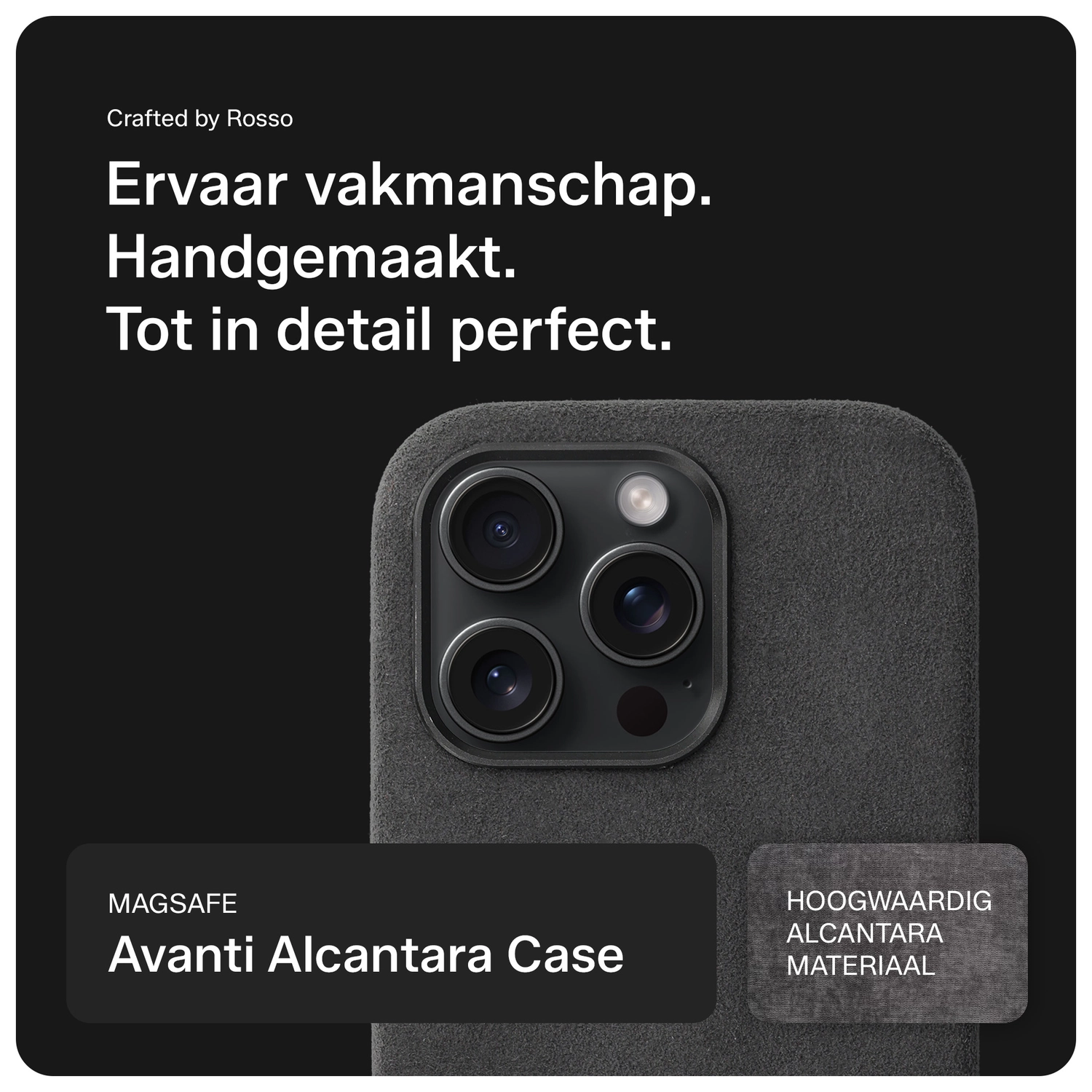 Rosso Avanti Apple iPhone 15 Pro Hoesje Alcantara MagSafe Back Cover Grijs afbeelding 4