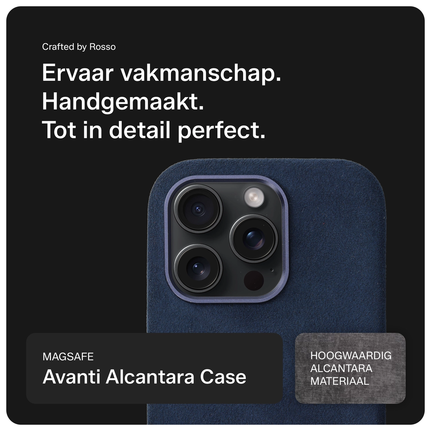 Rosso Avanti Apple iPhone 15 Pro Hoesje Alcantara MagSafe Back Cover Blauw afbeelding 4