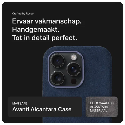 Rosso Avanti Apple iPhone 15 Pro Hoesje Alcantara MagSafe Back Cover Blauw afbeelding 4