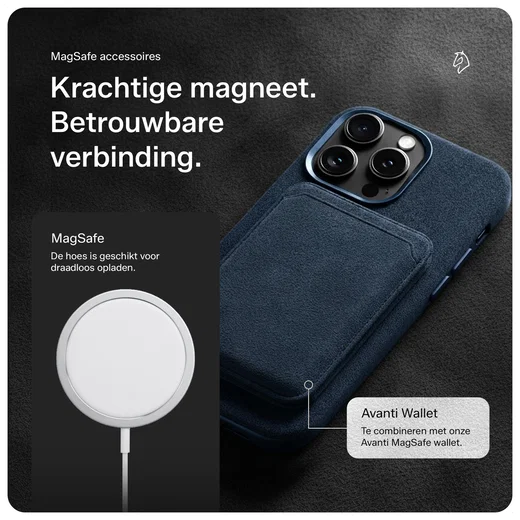 Rosso Avanti Apple iPhone 15 Pro Hoesje Alcantara MagSafe Back Cover Blauw afbeelding 7