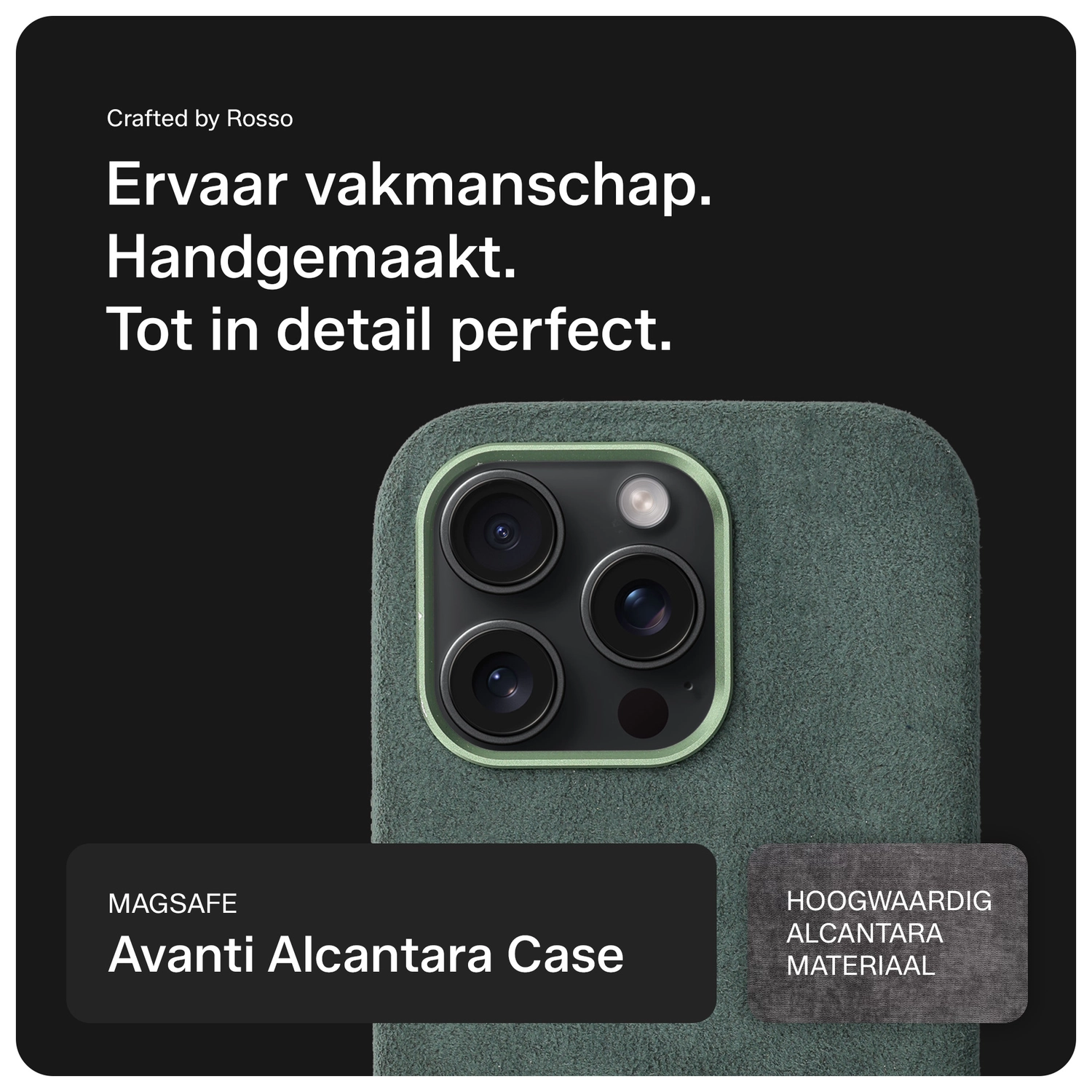 Rosso Avanti Apple iPhone 15 Pro Hoesje Alcantara MagSafe Back Cover Groen afbeelding 4