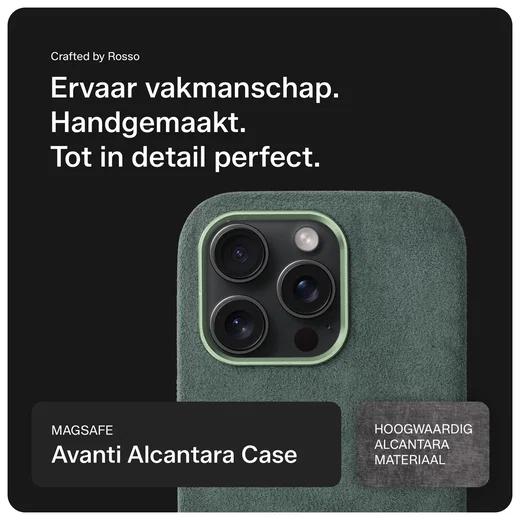 Rosso Avanti Apple iPhone 15 Pro Hoesje Alcantara MagSafe Back Cover Groen afbeelding 4