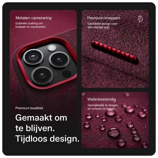 Rosso Avanti iPhone 15 Pro Max Hoesje Alcantara MagSafe Back Cover Burgundy afbeelding 5