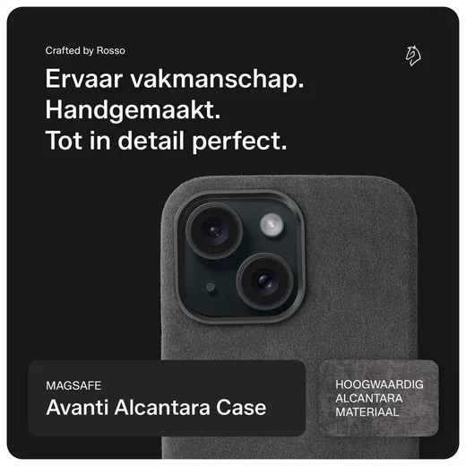 Rosso Avanti Apple iPhone 14 / 13 Hoesje Alcantara MagSafe Back Cover Grijs afbeelding 4