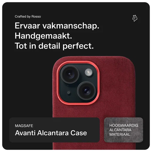 Rosso Avanti Apple iPhone 14 / 13 Hoesje Alcantara MagSafe Back Cover Burgundy afbeelding 4