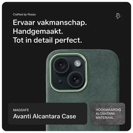 Rosso Avanti Apple iPhone 14 / 13 Hoesje Alcantara MagSafe Back Cover Groen afbeelding 4