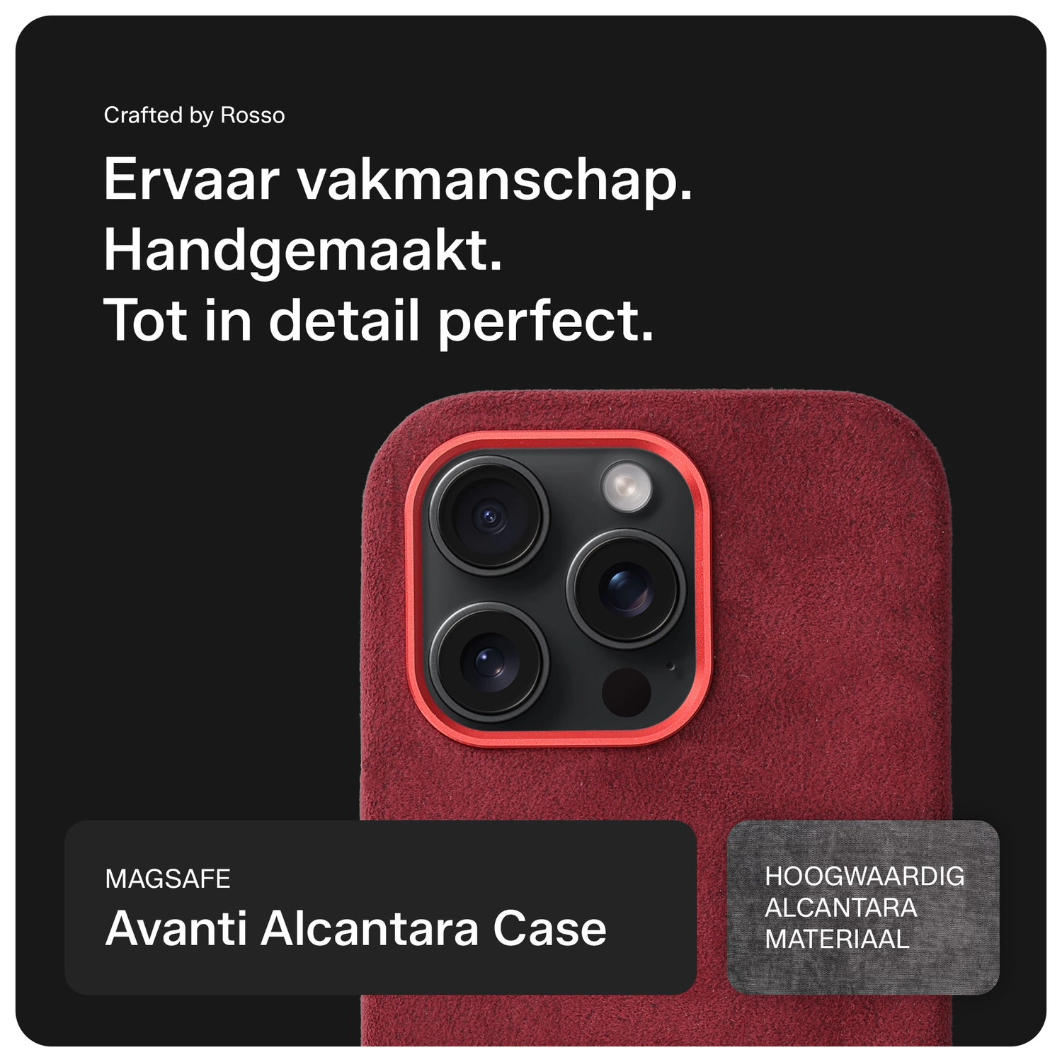 Rosso Avanti Apple iPhone 14 Pro Hoesje Alcantara MagSafe Back Cover Burgundy afbeelding 4