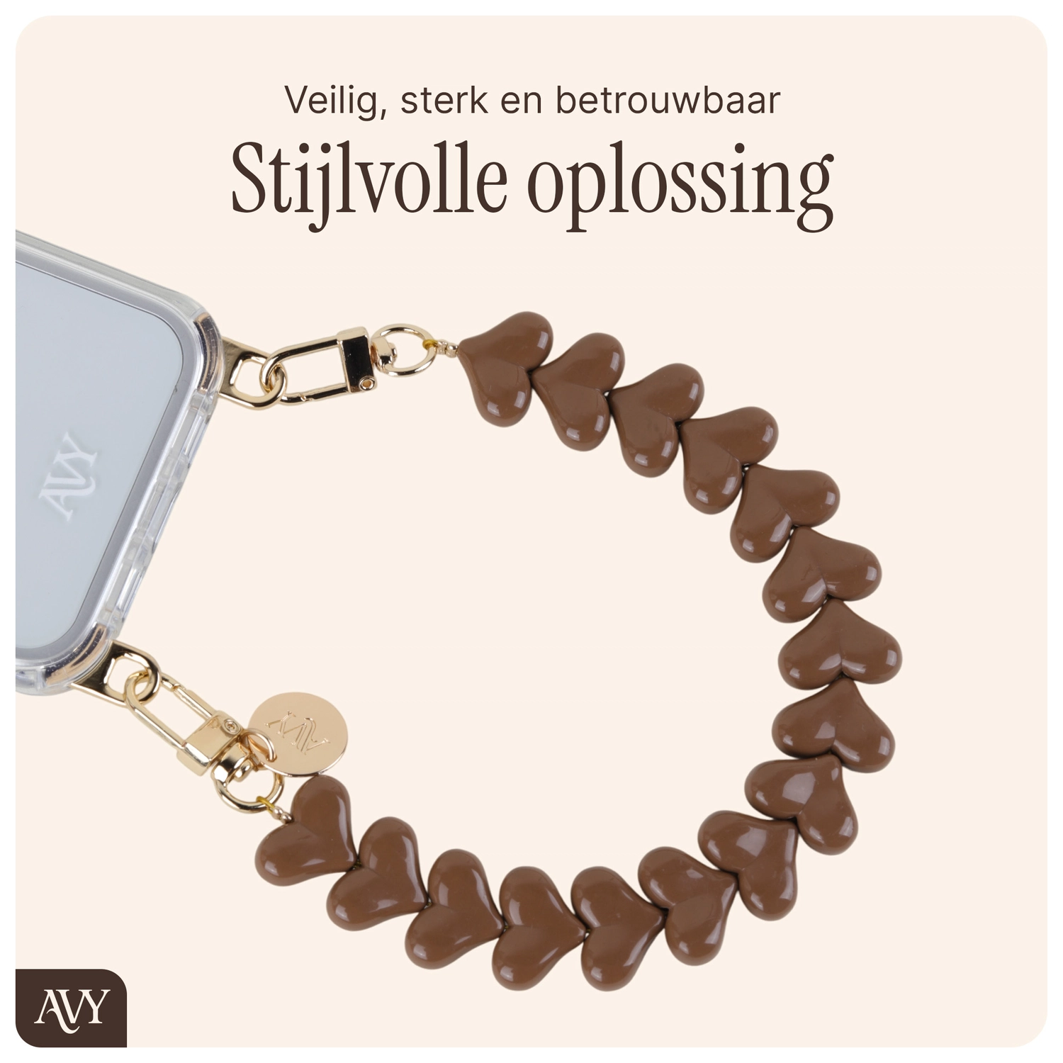 AVY Universele Hartjes Armband Polsband Telefoonkoord (30CM) Cupid Brown afbeelding 3