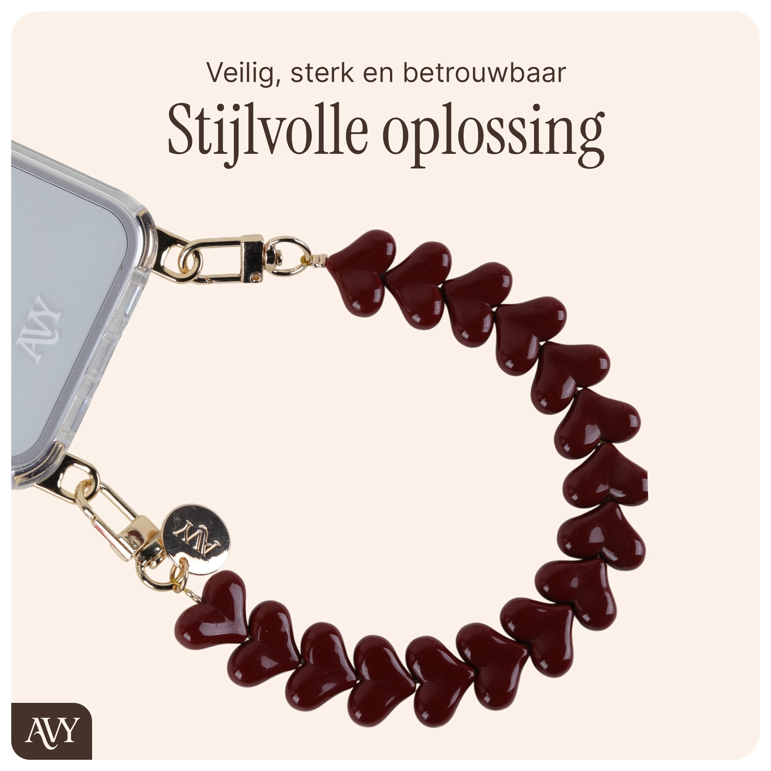 AVY Universele Hartjes Armband Polsband Telefoonkoord (30CM) Cupid Burgundy afbeelding 3