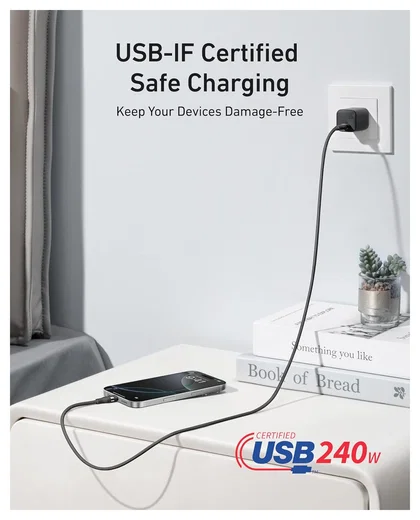Anker Bio-Nylon (240W) USB-C naar USB-C Kabel Fast Charge 1.8M Zwart afbeelding 7