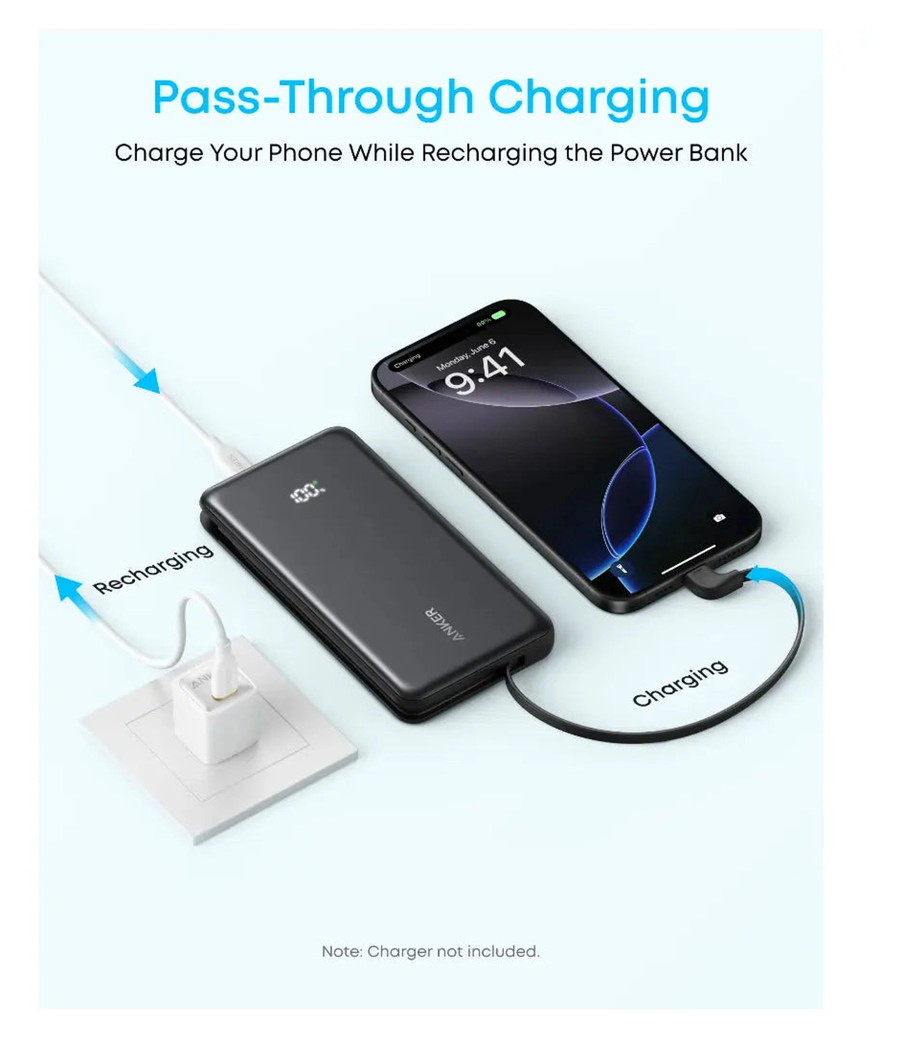 Anker Zolo (22.5W) Powerbank met Ingebouwde USB-C Kabel PD 10.000 mAh Zwart afbeelding 4