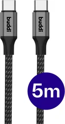 Buddi Flex USB-C naar USB-C Kabel 60W Fast Charge 5M Zwart afbeelding