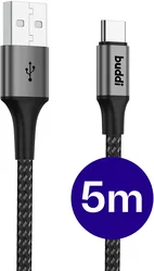 Buddi Flex USB-A naar USB-C Kabel 12W Fast Charge 5M Zwart afbeelding