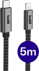Buddi Flex USB-C naar Lightning Kabel 20W Fast Charge 5M Zwart afbeelding