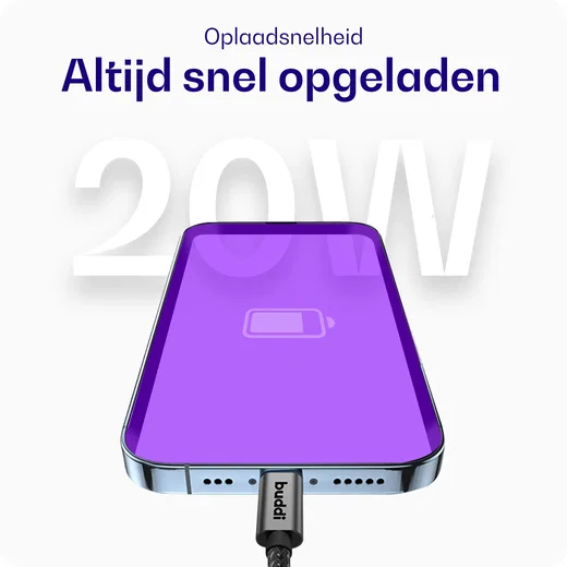 Buddi Flex USB-C naar Lightning Kabel 20W Fast Charge 5M Zwart afbeelding 3