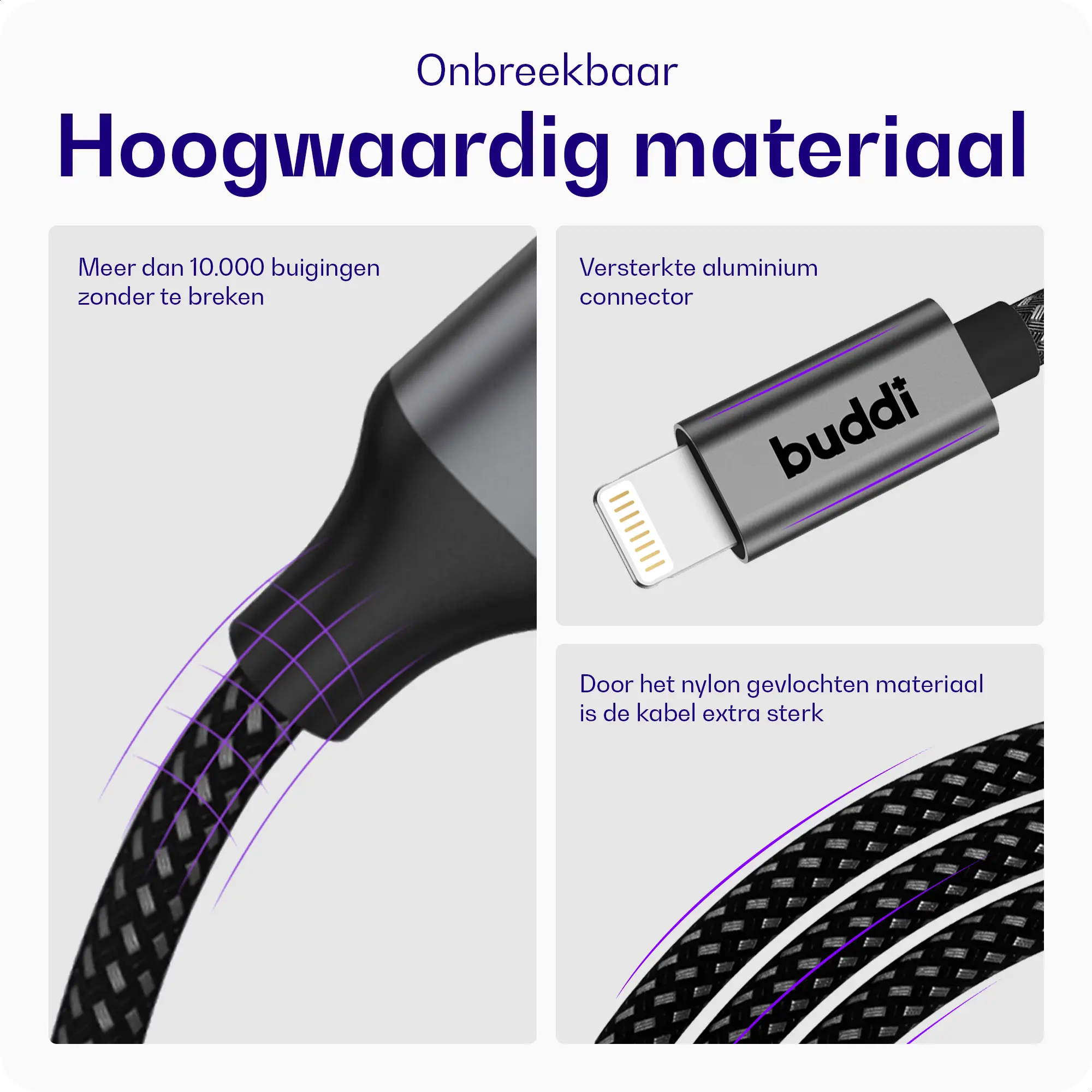 Buddi Flex USB-C naar Lightning Kabel 20W Fast Charge 5M Zwart afbeelding 2
