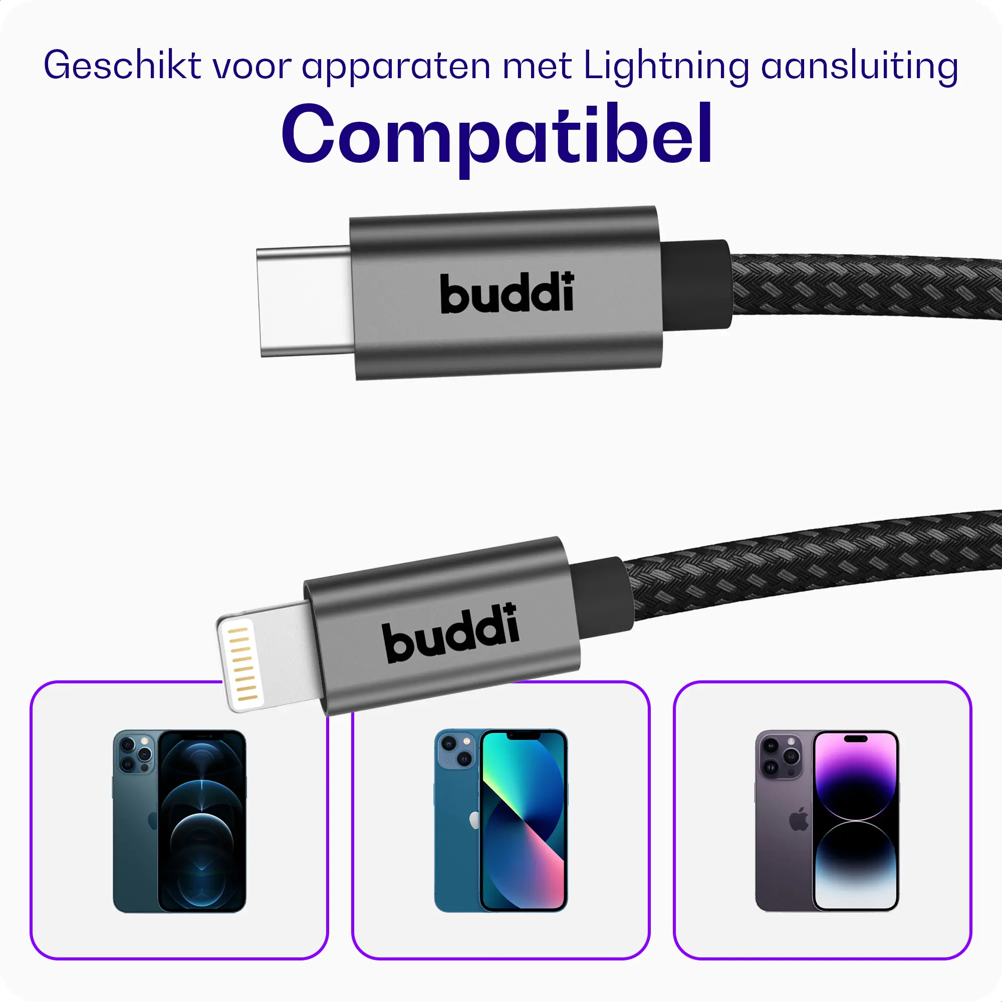Buddi Flex USB-C naar Lightning Kabel 20W Fast Charge 10M Zwart afbeelding 10