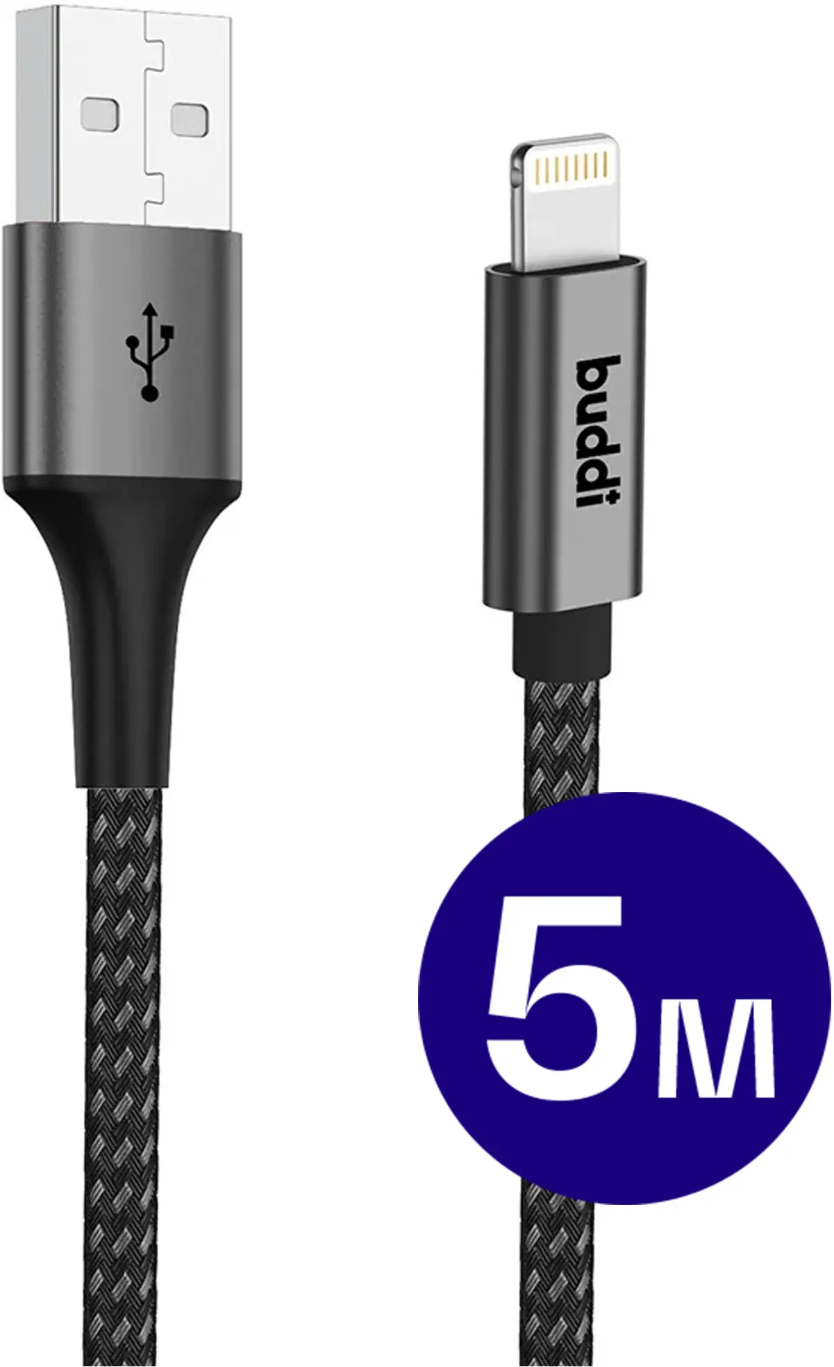 Buddi Flex USB-A naar Lightning Kabel 12W Fast Charge 5M Zwart afbeelding 1