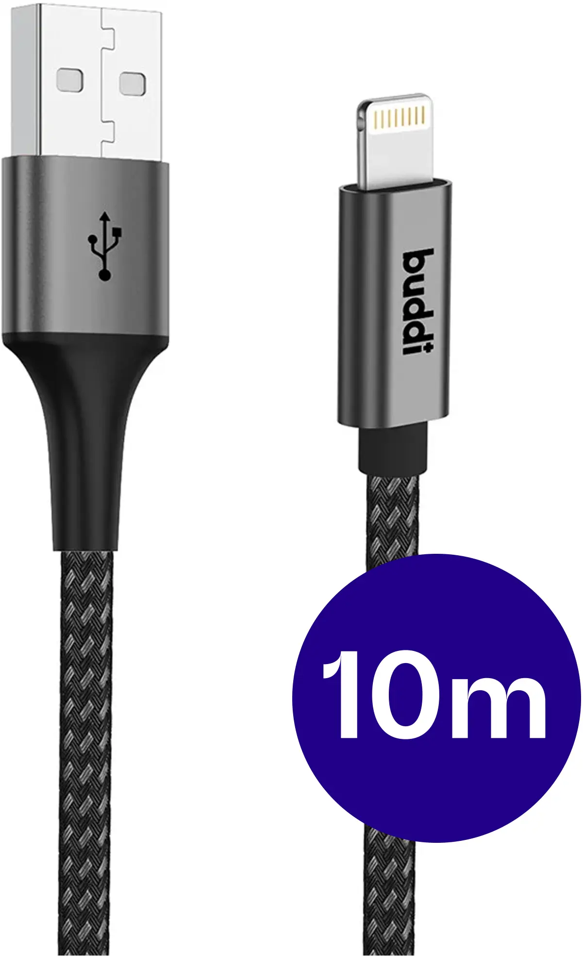 Buddi Flex USB-A naar Lightning Kabel 12W Fast Charge 10M Zwart afbeelding 1