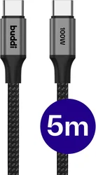 Buddi Flex USB-C naar USB-C Kabel 100W Super Fast Charge 5M Zwart afbeelding