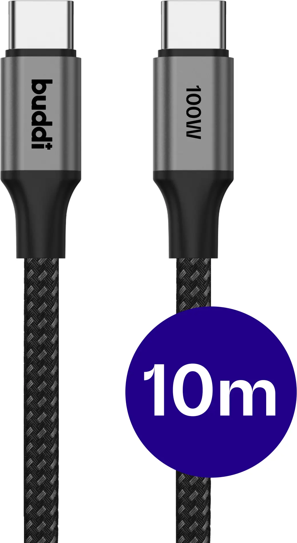 Buddi Flex USB-C naar USB-C Kabel 100W Super Fast Charge 10M Zwart afbeelding 1