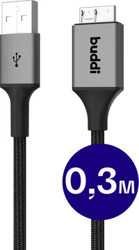 Buddi Flex USB-A naar Micro-B Kabel 12W Fast Charge 30CM Zwart