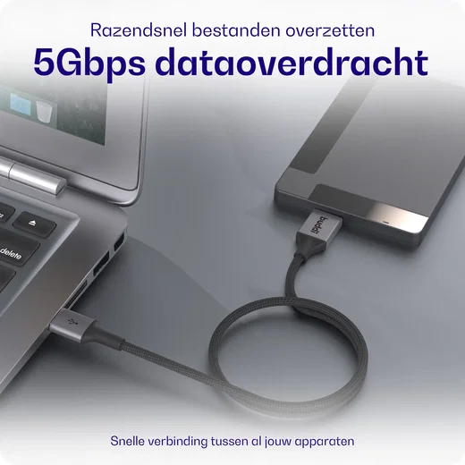 Buddi Flex USB-A naar Micro-B Kabel 12W Fast Charge 1M Zwart afbeelding 2